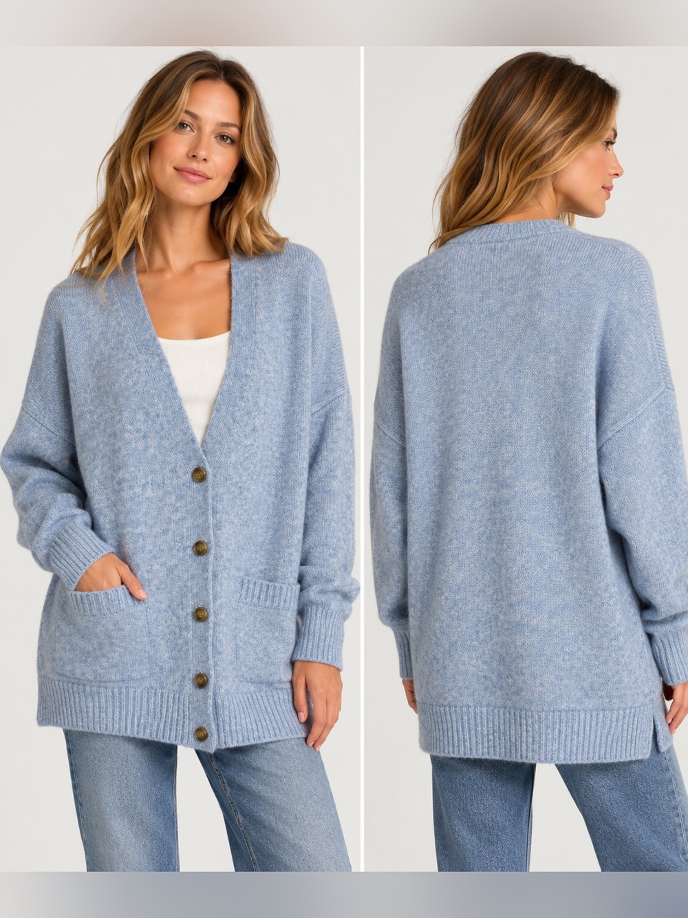 Ella Moss Light Blue Button-Front Oversized Cardigan